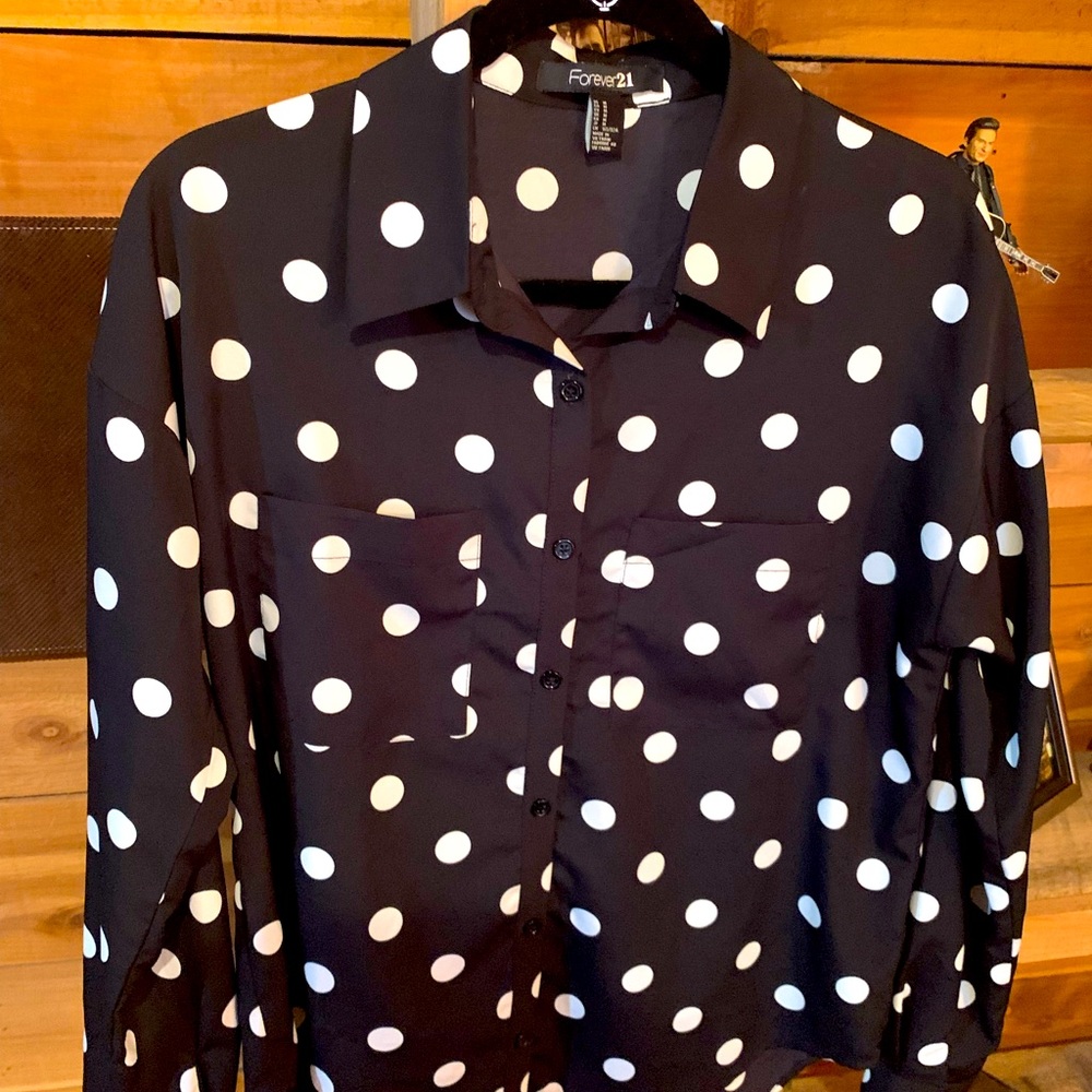 Sassy Forever 21 Black & White Polka Dit Blouse